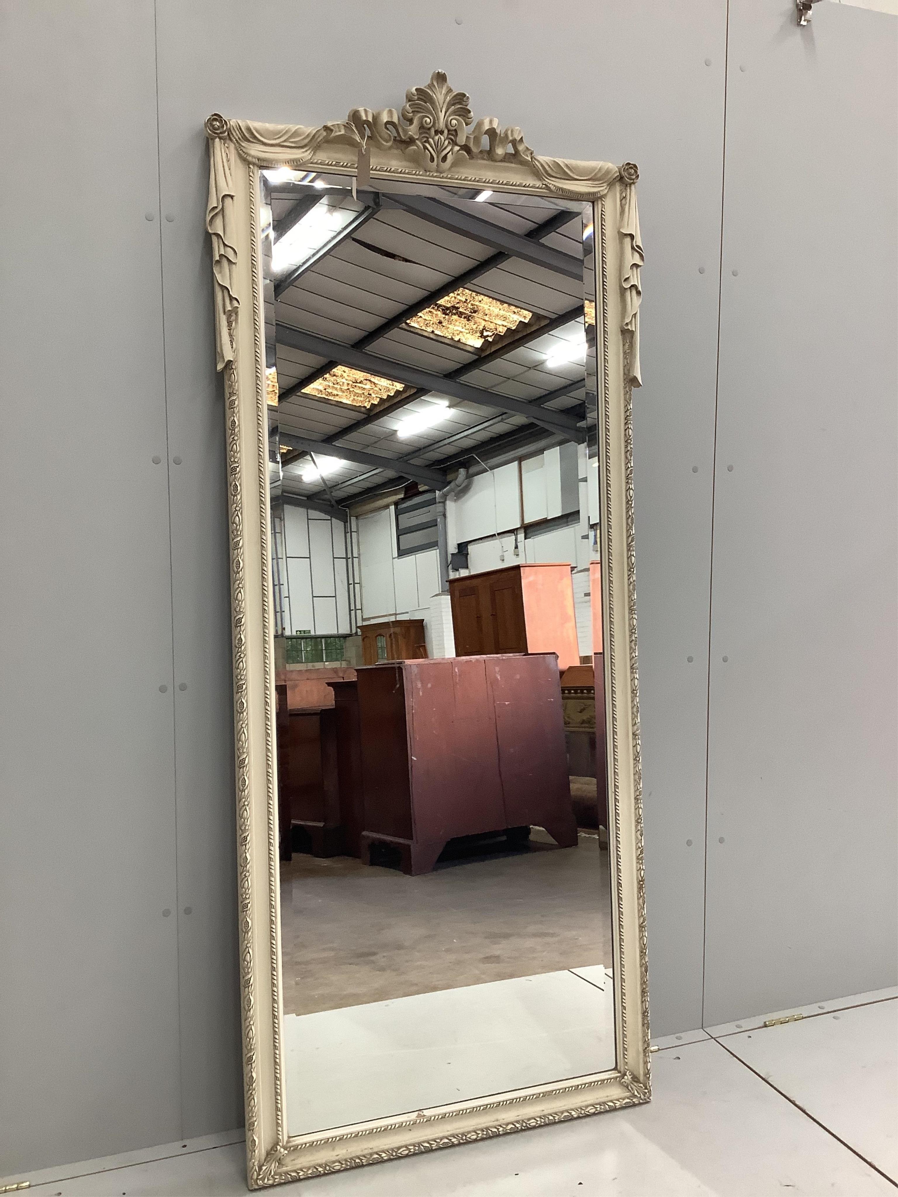 A Victorian style rectangular composition wall mirror, width 90cm, height 208cm. Condition - good